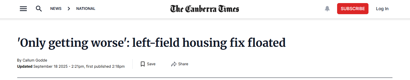 The Canberra Times: 'Left-field housing fix floated' - Common Equity ...